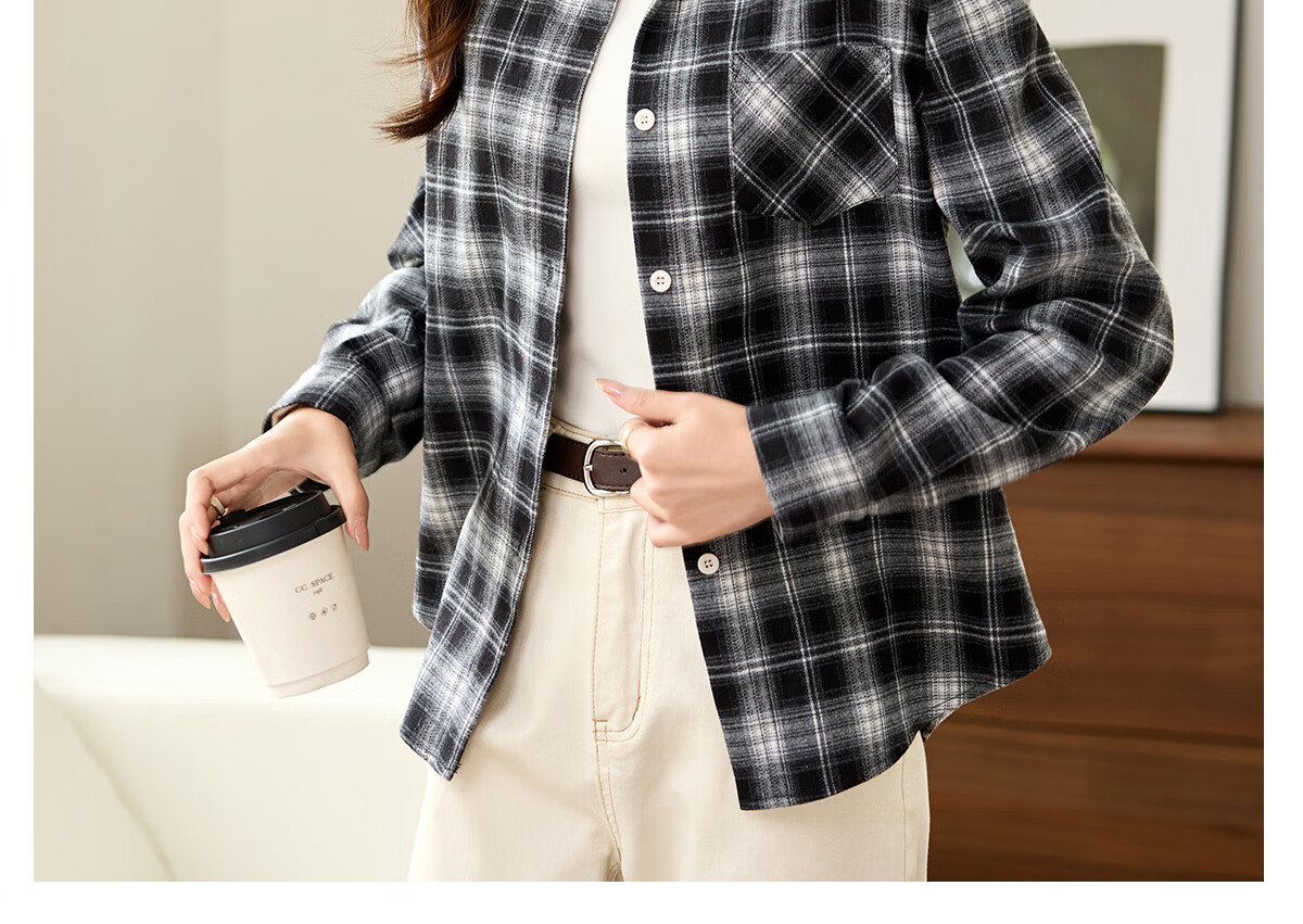 PinCai Women's Plaid Long Sleeve Shirt Spring Autumn Stylish Loose Vintage Versatile Blouse P143C2009 31