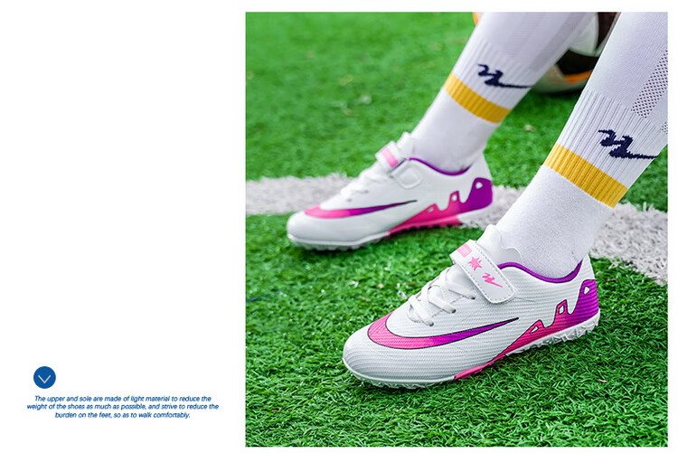 Shuangxing Children's Soccer Shoes for Boys And Girls, Big Kids' Molded Studs TF Artificial Grass Training Shoes, Student And Youth Slip-On Sneakers 21