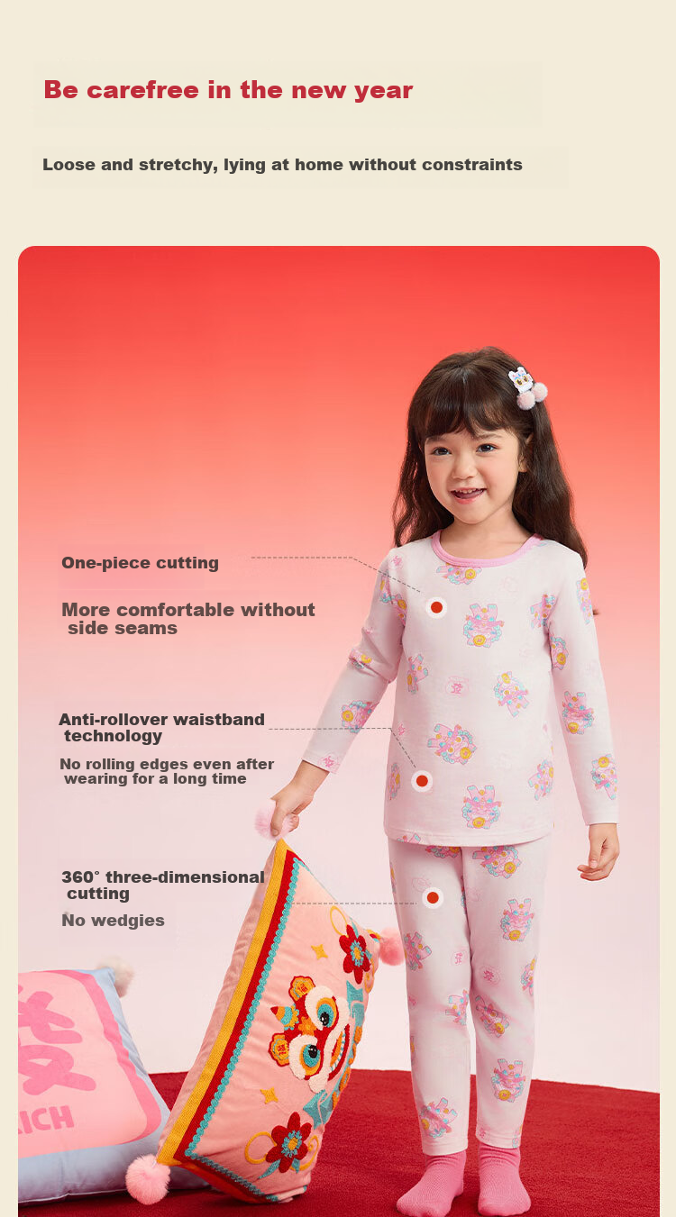 BALABALA Autumn Underwear Set for Snake Year Boys And Girls, Warm Inner Wear for Toddlers, Red Pajamas for Zodiac Years, 208125169201 6