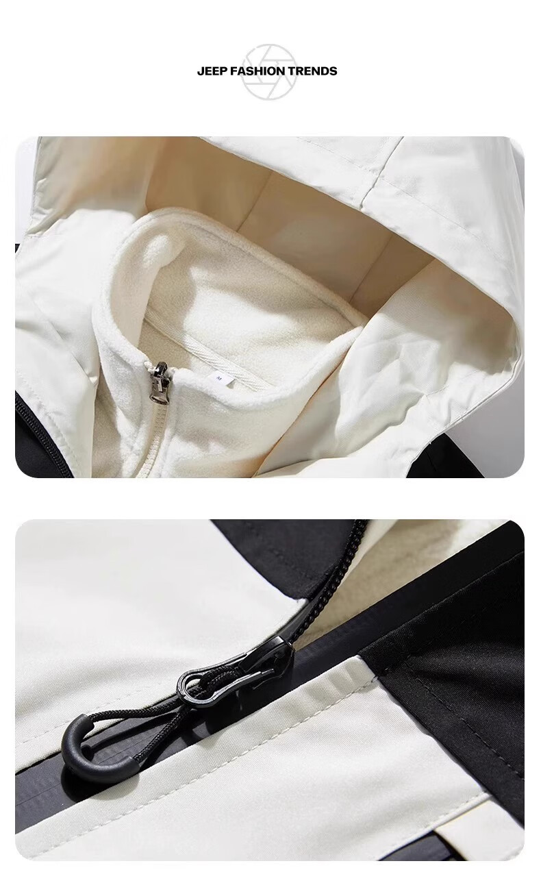 JEEP Men's Spring New 3-in-1 Travel Hiking Casual Hooded Jacket for Young and Middle-aged 16