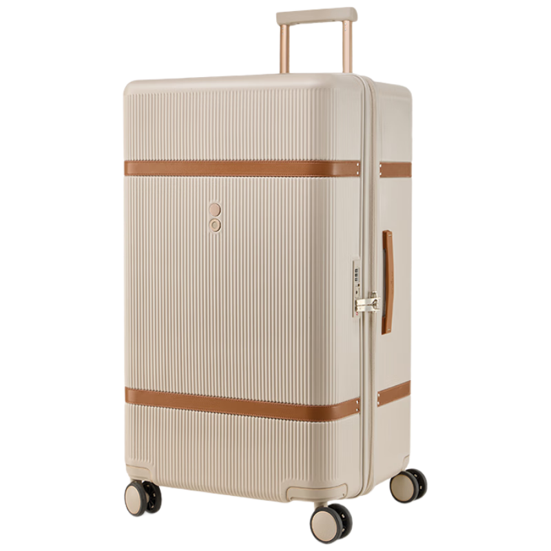 Echolac Large Capacity TRUNK Suitcase, Spinner Wheels, Trolley Case, Vintage Style PC237K, Milk Tea Gray, 26 Inches