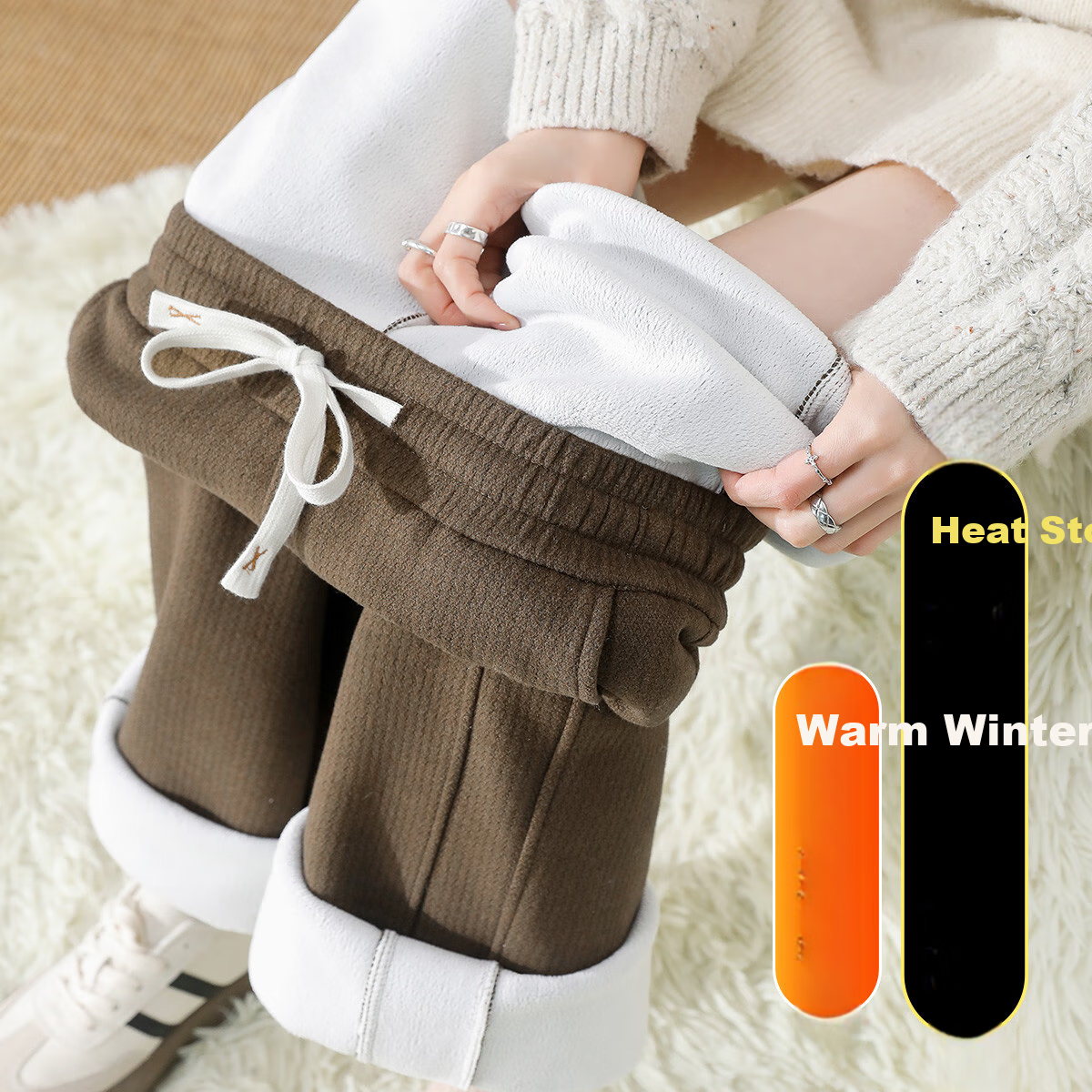 Dme Fleece-Lined Warm High-Waist Straight-Leg Lazy Style Soft Glutinous Rice Pants, Petite Casual Pants Wide-Leg Pants, Olive Green XL