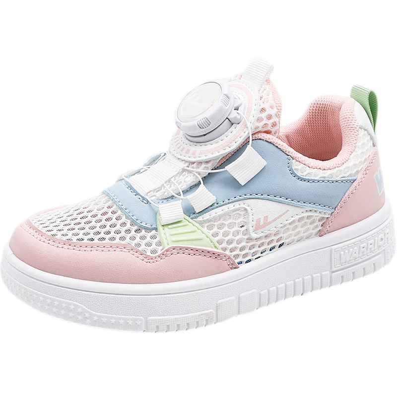 Warrior Children's White Sneakers, Breathable Mesh Running Shoes, Summer Breathable Skateboard Shoes, WZ(CL)-0513, White-Pink Size 30