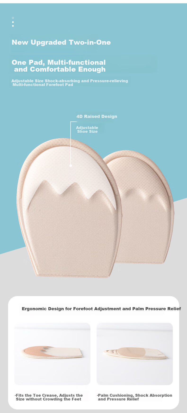 FOOTOPPO Front Palm Pad Half Pad for Women's High Heels And Leather Shoes, Semi-Sized Shoe Insoles, Thickened Shoe Inserts, Foot Pads And Cushions for Shoes That Are Too Big 3