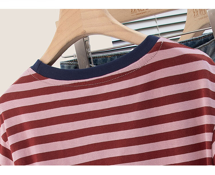 Siboshe Short-Sleeve T-Shirt, 2026 Summer New Women's Clothing, Contrasting Color Striped Lettering, Loose Fit Round Neck Top 3