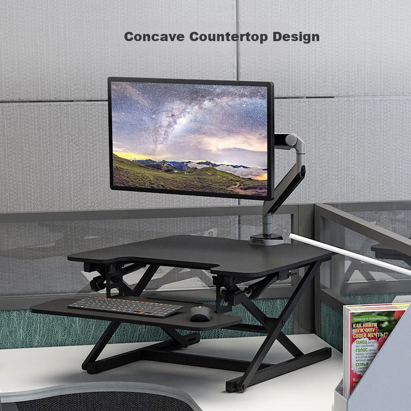 Loctek Standing Desk Converter, Adjustable Height Computer Desk, Foldable Home Office Desk with Standing And Sitting Options, M2S Elegant Black