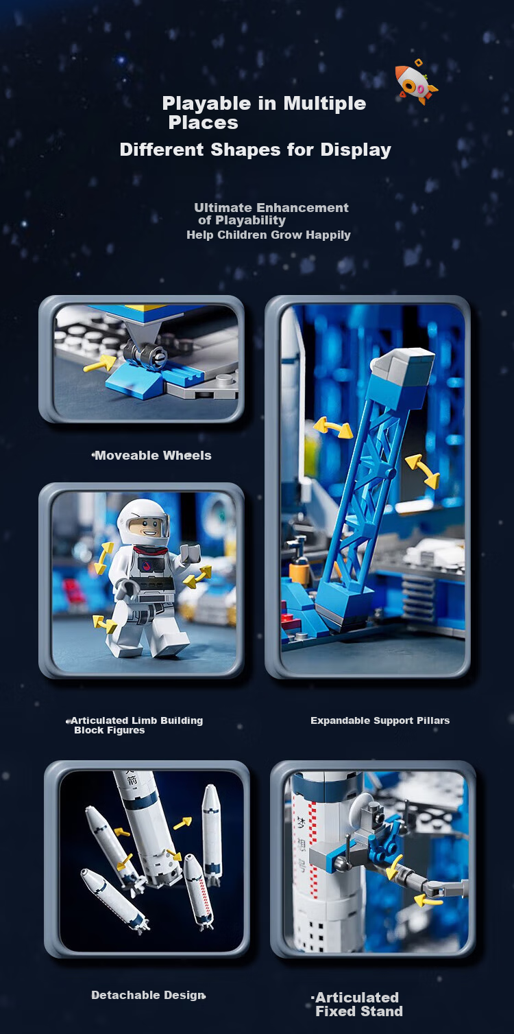 QZCX Building Blocks Chinese Aerospace Rocket Model Educational Toy for Boys Aged 6-8 Birthday Gift 7
