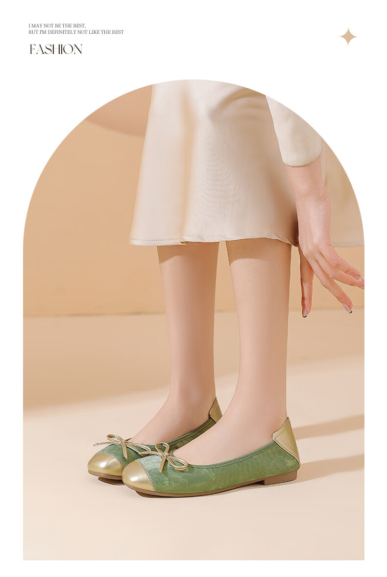 DAPHNE Gentle And Elegant Flat Spring Korean-Style Girls' Shoes with Patchwork Bow And Egg Roll Design, Women's Flats, Apricot Color, Size 40 5