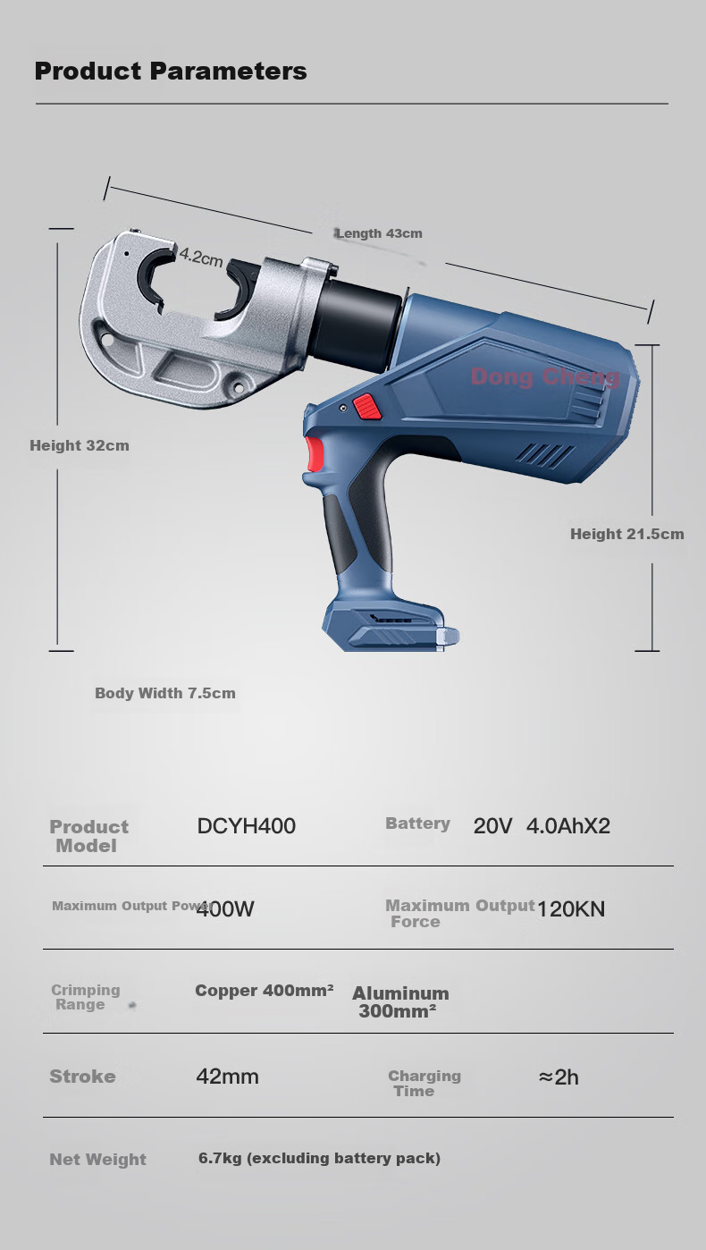 Dongcheng 20V Electric Hydraulic Crimper DCYH400E, Rechargeable Wire Crimping Tool, Copper And Aluminum Cable Crimper 9