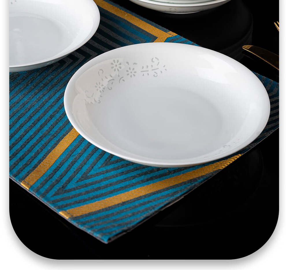 Jingde Story Jingdezhen Ceramic Plate Set 8-Inch Dinner Plates Deep Plates Underglaze Color Exquisite White Porcelain Plates Set of 6 7