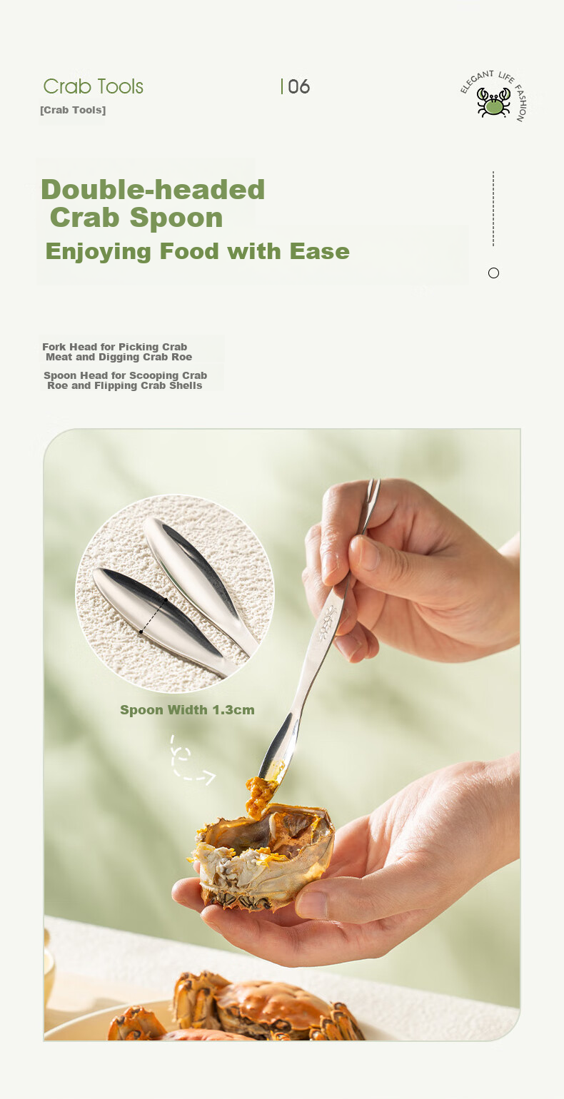 CAIZHI Crab Eight-Piece Eating Tool Set, Stainless Steel Crab Fork And Pliers for Hairy Crabs, Specialized Tools for Eating Crabs, 4-Piece Set CZ6201 6