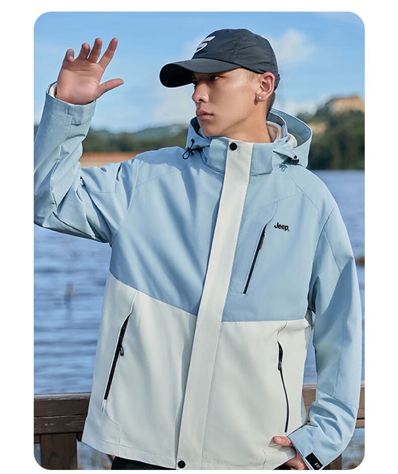 JEEP Windbreaker Jacket for Men And Women, Spring Season, Hooded Windproof Outdoor Hiking Coat for Men, Black, 2XL 4