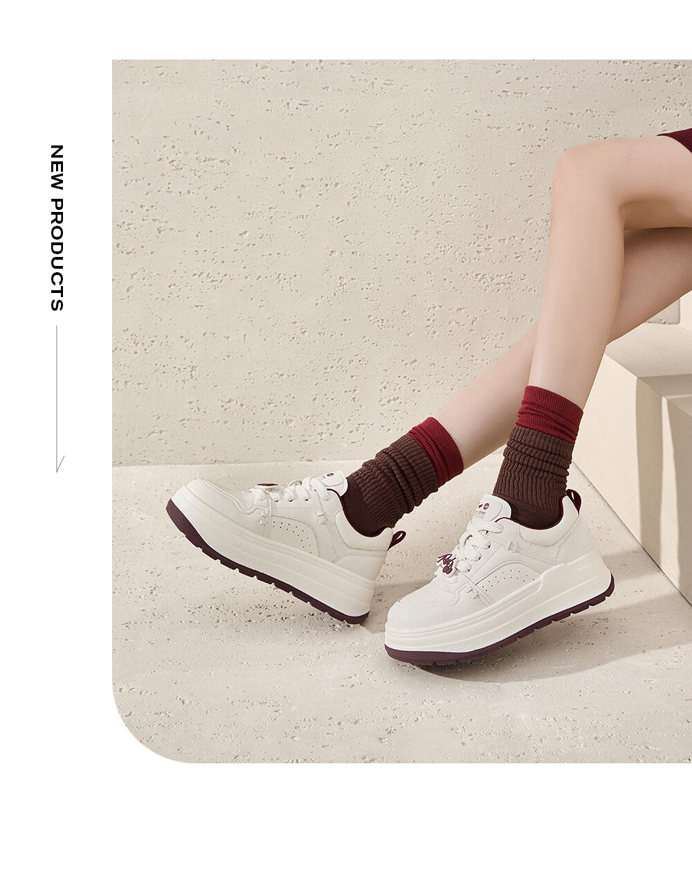 Josiny Thick-Soled White Sneakers for Women, Spring And Autumn 2026 New Style Soft Sole Board Shoes Versatile Breathable Sports Casual Shoes Beige/red 37 24