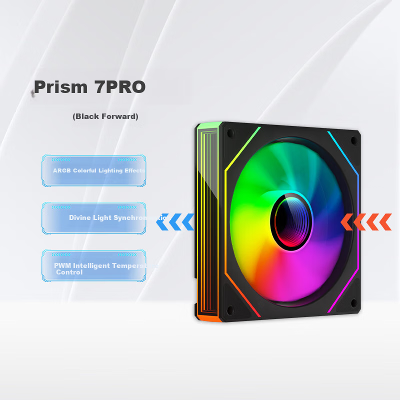 PowerTrain Prism 7 PRO Case Fan, 12CM Black Straight Blade, ARGB Synchronized Lighting, Desktop Computer Cooling Fan, Infinite Mirror Light Effects, PWM Intelligent Temperature Control Speed Adjustment