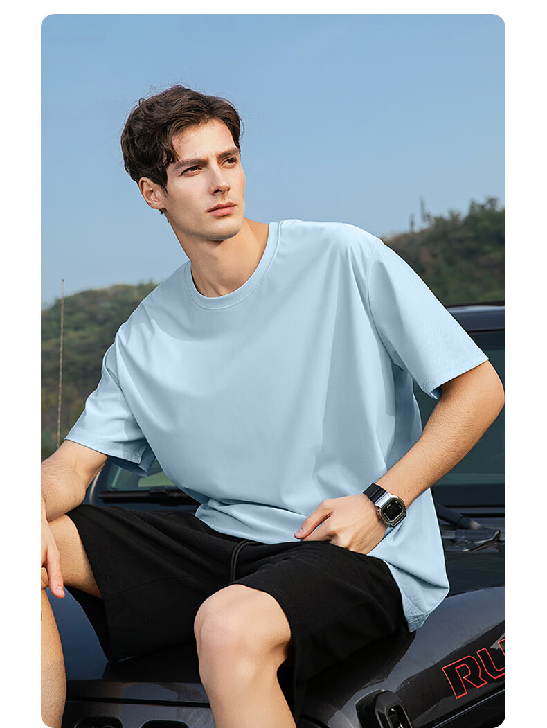 JEEP SPIRIT Men's Summer Ice Silk Breathable Quick-Dry Two-Piece Outdoor Casual Cool Short Sleeve and Pants Set 9