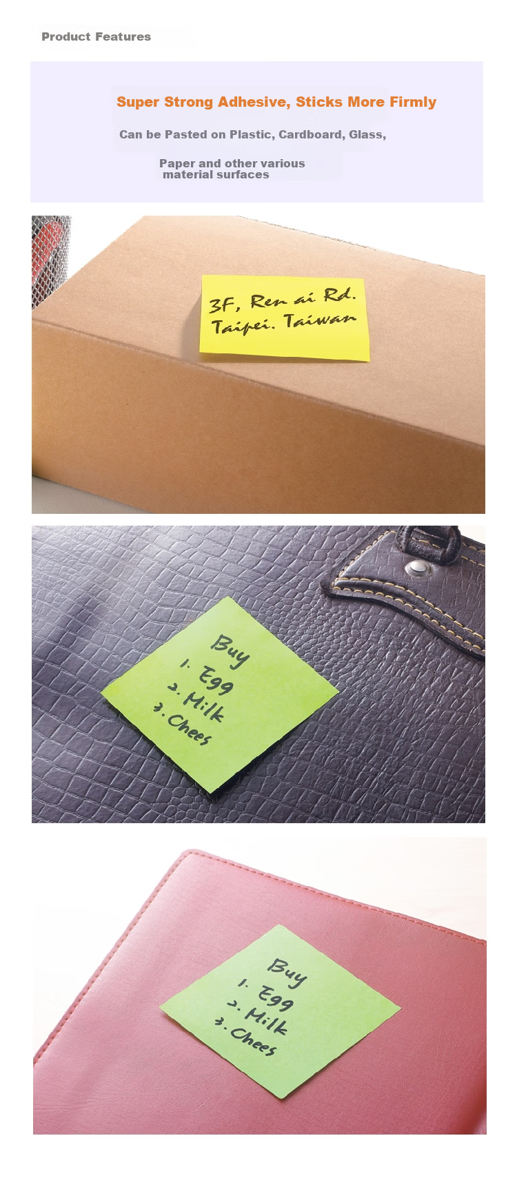 STICKN 8 Packs, 76×76mm Super Sticky Fluorescent Sticky Notes/pads/stickers, 8 Colors, 38002JD 5