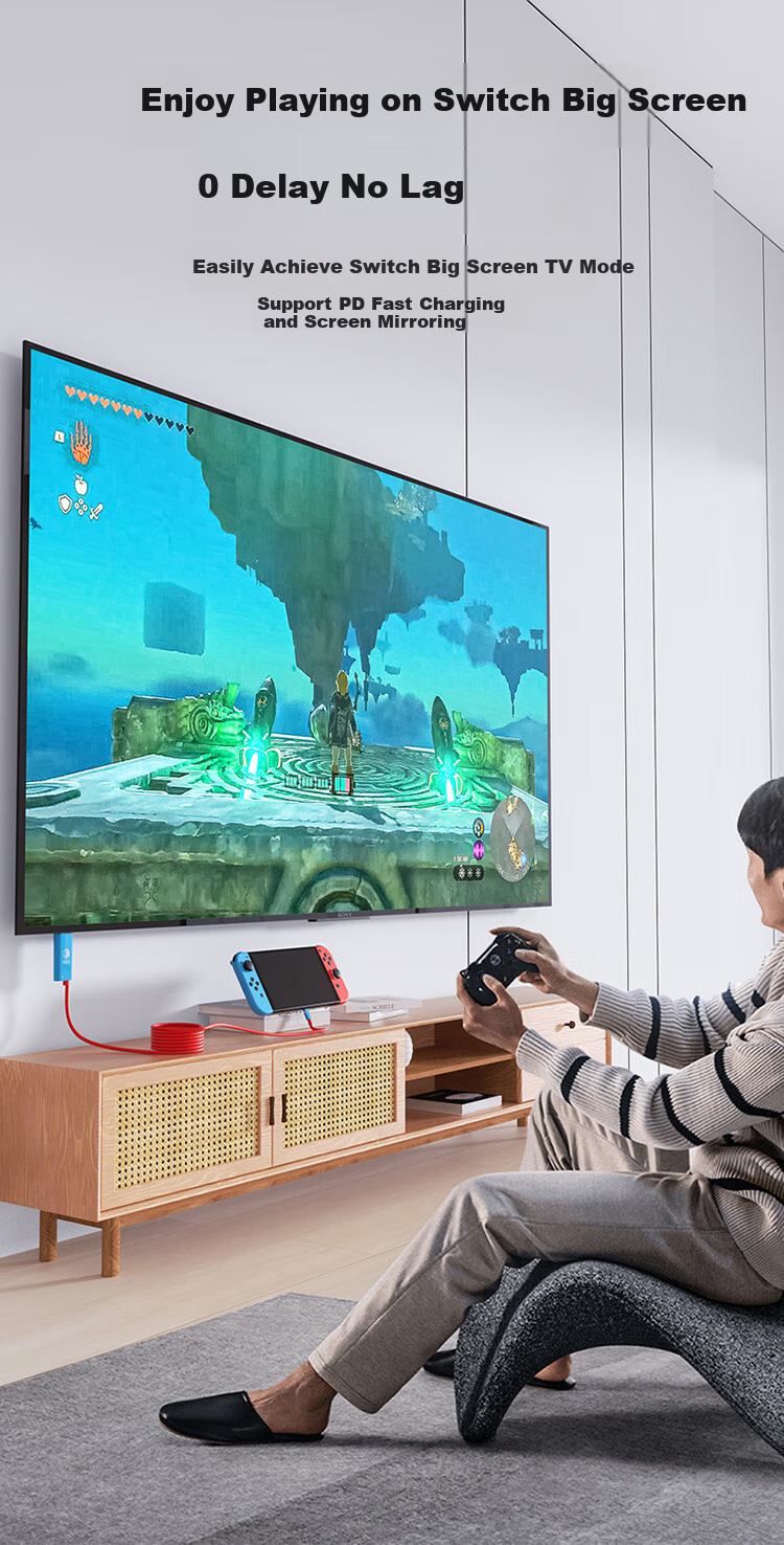 BUBM Switch Portable Dock, Charger NS Screen Mirroring Cable, HDMI Screen Mirroring Device, PD Fast Charging Cable, OLED 4K 60Hz High-Definition Expansion Cable Accessories, Suitable for ROG Handheld Games, Black And White 9