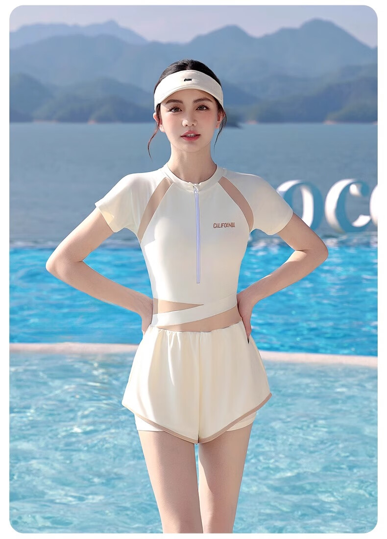F.DYRAA One-Piece Swimsuit for Women, Competitive Speed, Slimming, Breathable, Plus Size Swimwear, Hot Spring Swimming Three-Piece Set, 15045 Off-White 2XL 4