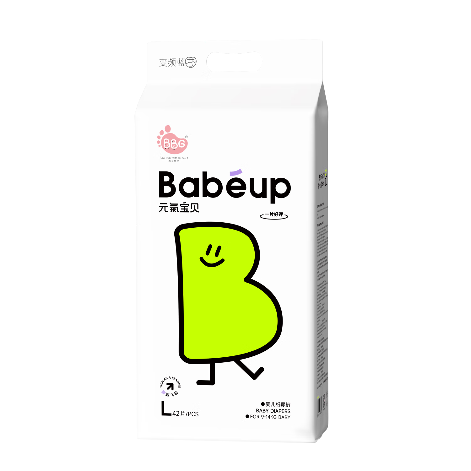 BBG Yuanqi Baobei Series Diapers, Size L, 42 Pieces (9-12kg), Large Size Baby Diapers, Ultra-Thin, Soft, Breathable