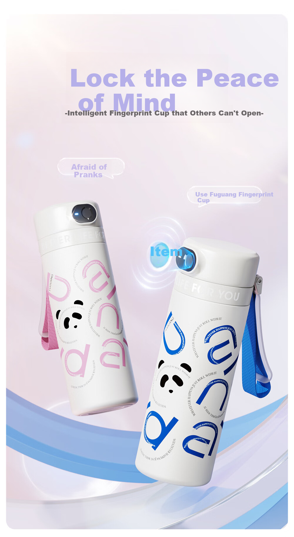 FGA Fuguang Intelligent Fingerprint Unlock Password Children's Insulated Cup, Boys And Girls Elementary School Students Straw Water Bottle, Holiday Gift, Blue 1