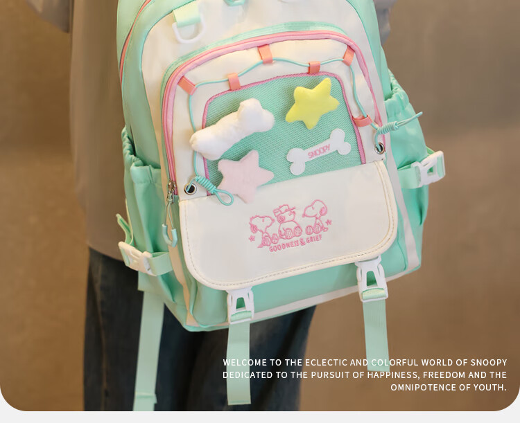 SNOOPY Painful Bag Ins Middle School High School Student Backpack for Girls, Cute Versatile Large Capacity Shoulder Bag Backpack Blue 2