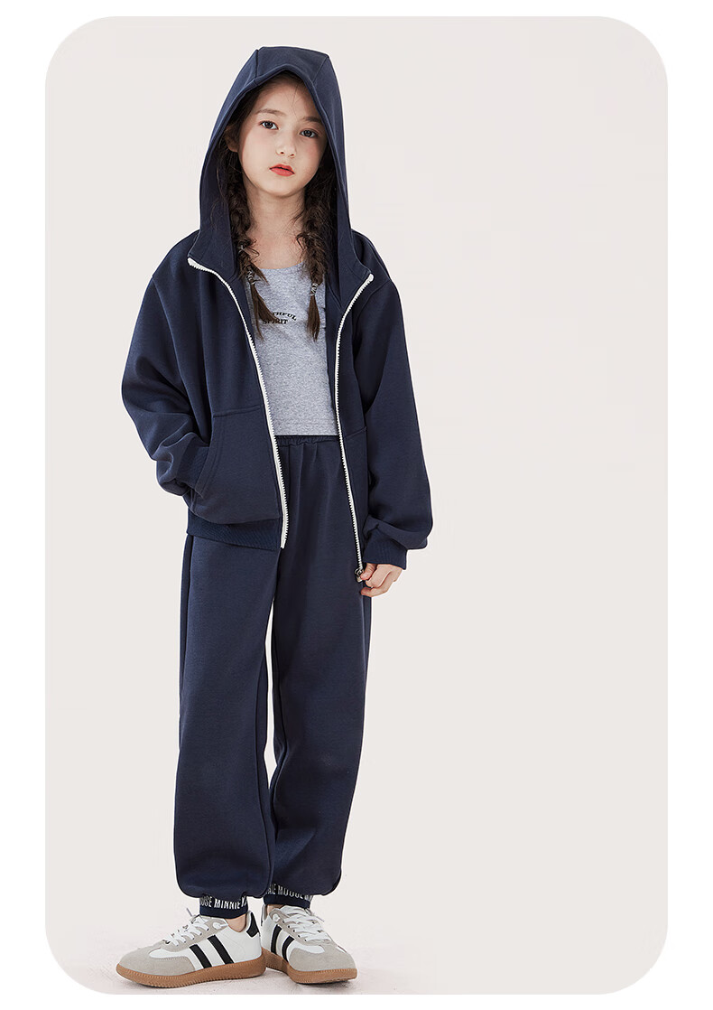 Disney Girls' Outfit Set for Spring And Autumn, Stylish Big Kids Casual Zip-Up Hooded Sweatpants Two-Piece Set 3DT004 Pink Purple 150 5