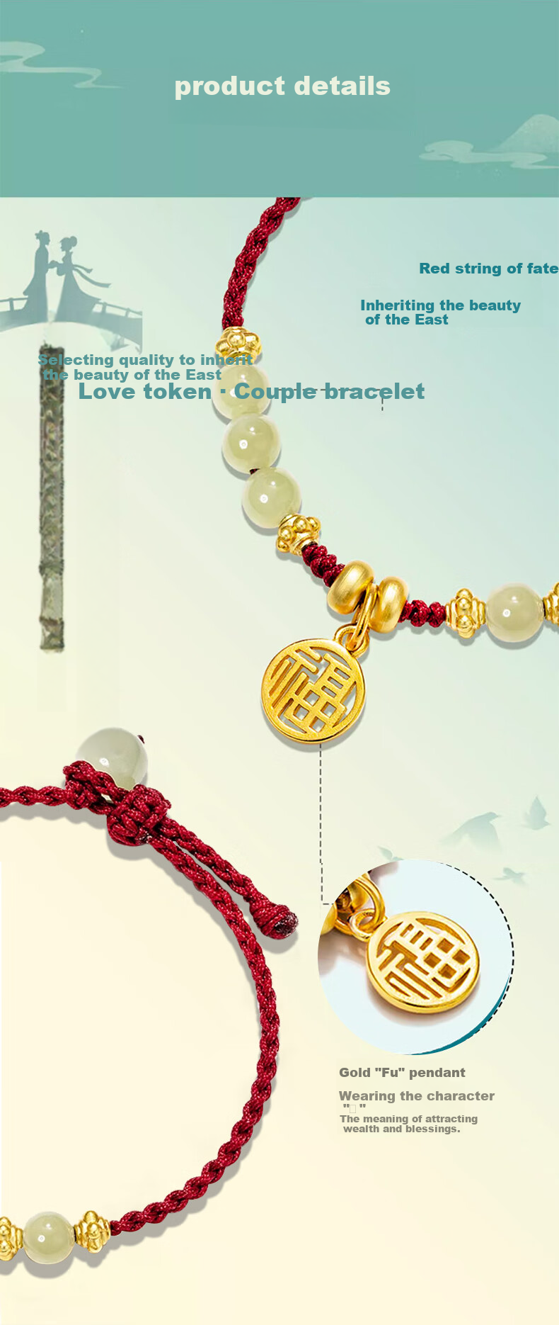 Jinshiling Horse Zodiac Year Bracelet for Men And Women, Red String Bracelet with Hetian Jade Amulet Beads, Couples' Bracelet, Birthday Gift 3