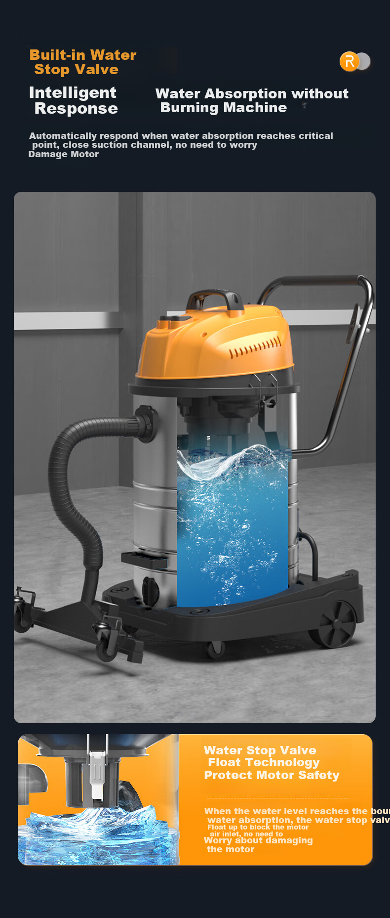 Royalstar Dual-Motor 4200W High-Power Powerful Suction Commercial Industrial 80L Large Barrel Vacuum Cleaner for Hotels, Cleaning Staff And Factories RS-XT420A 9