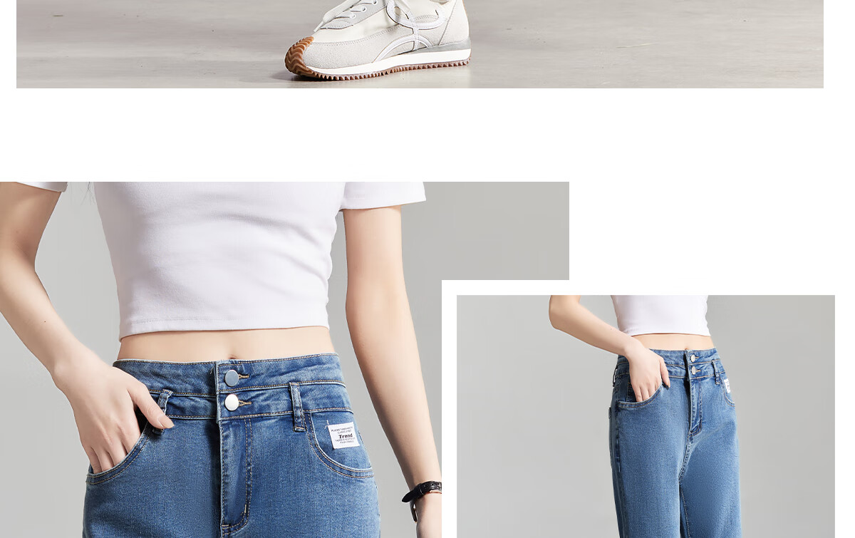 PinCai Women's Cropped Jeans, Petite Size, Solid Color, Slim Fit, High-Waisted, Stretchy, Side Slit, Straight-Leg Casual Pants P12KN1978 38