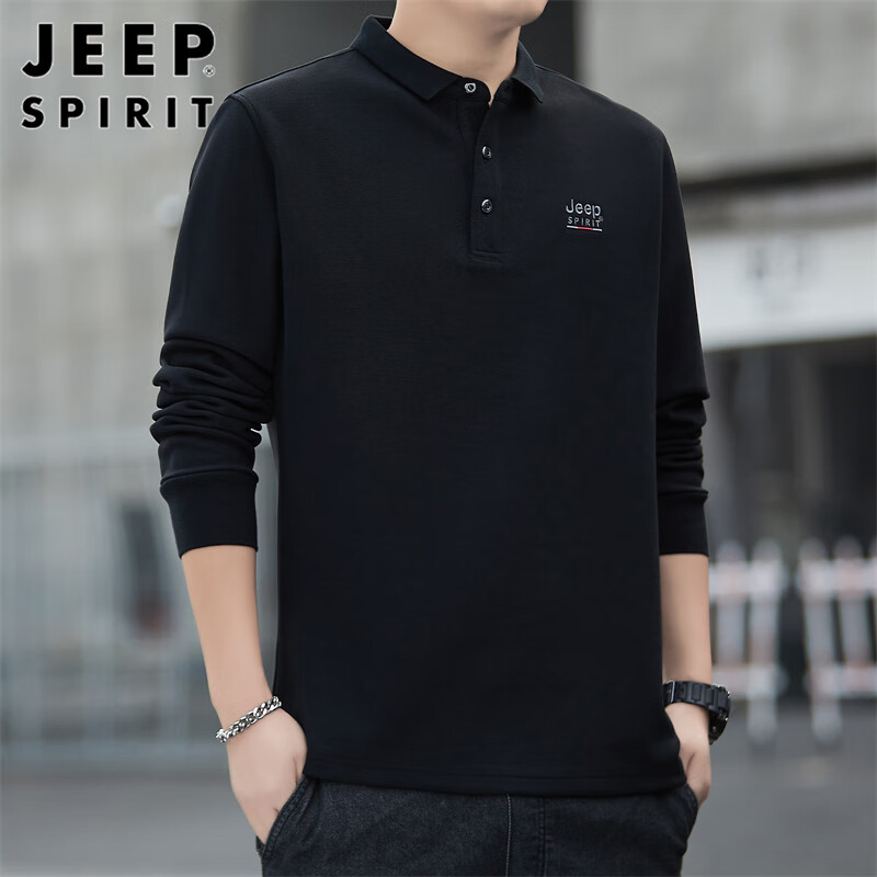Мужская футболка JEEP SPIRIT с длинным рукавом, свободная, деловая, с воротником, трендовая, весна-лето