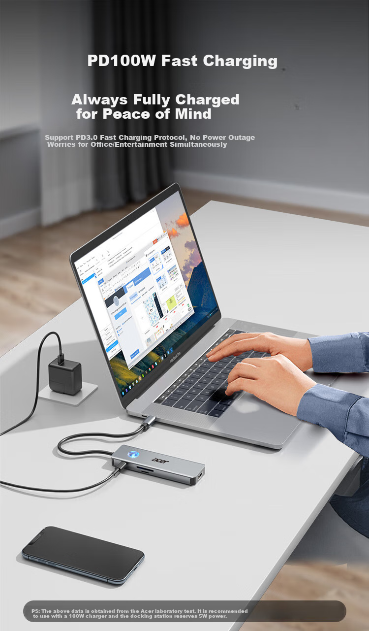 Acer Type-C 8-In Expansion Dock USB3.0 Hub HDMI Compatible with Huawei Android Laptops MacBook Converter with Card Reader Adapter 8