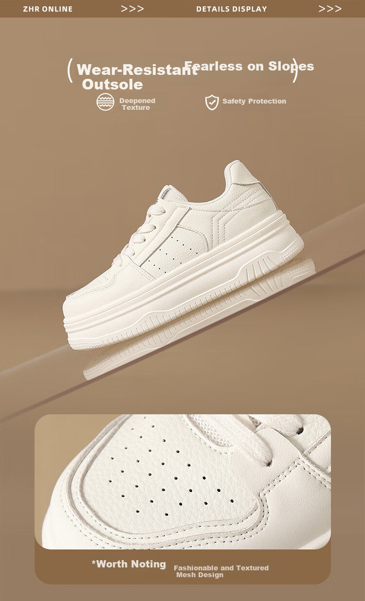 ZHR Women's Casual Shoes, Breathable, Lightweight, Durable, Versatile, Simple, Thick-Soled White Sneakers for Women, IF03, Beige, Size 35 3