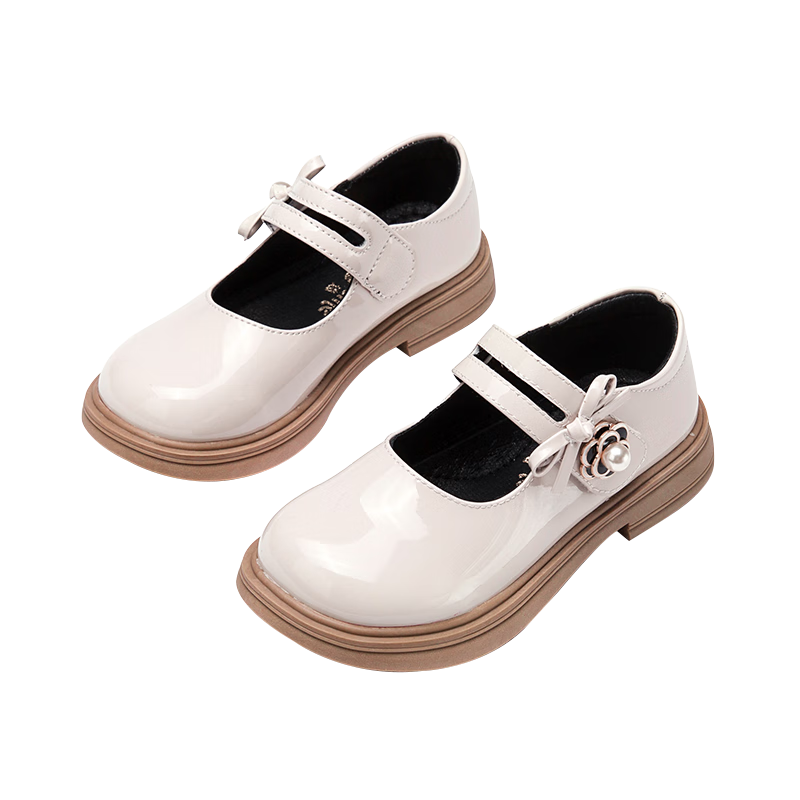 Fulomi Girls' Leather Shoes Spring Autumn Fashion Breathable Princess School Performance Dress Shoes Shadow Beige Size 30