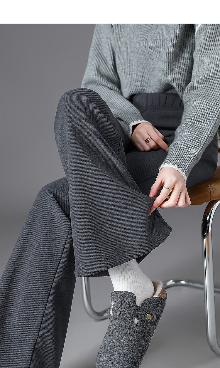 Dme [Fleece-Lined for Extra Warmth] Winter Japanese-Style Commuter Elastic Waist Flared Pants Comfortable Slimming Versatile Women's Casual Trousers 16