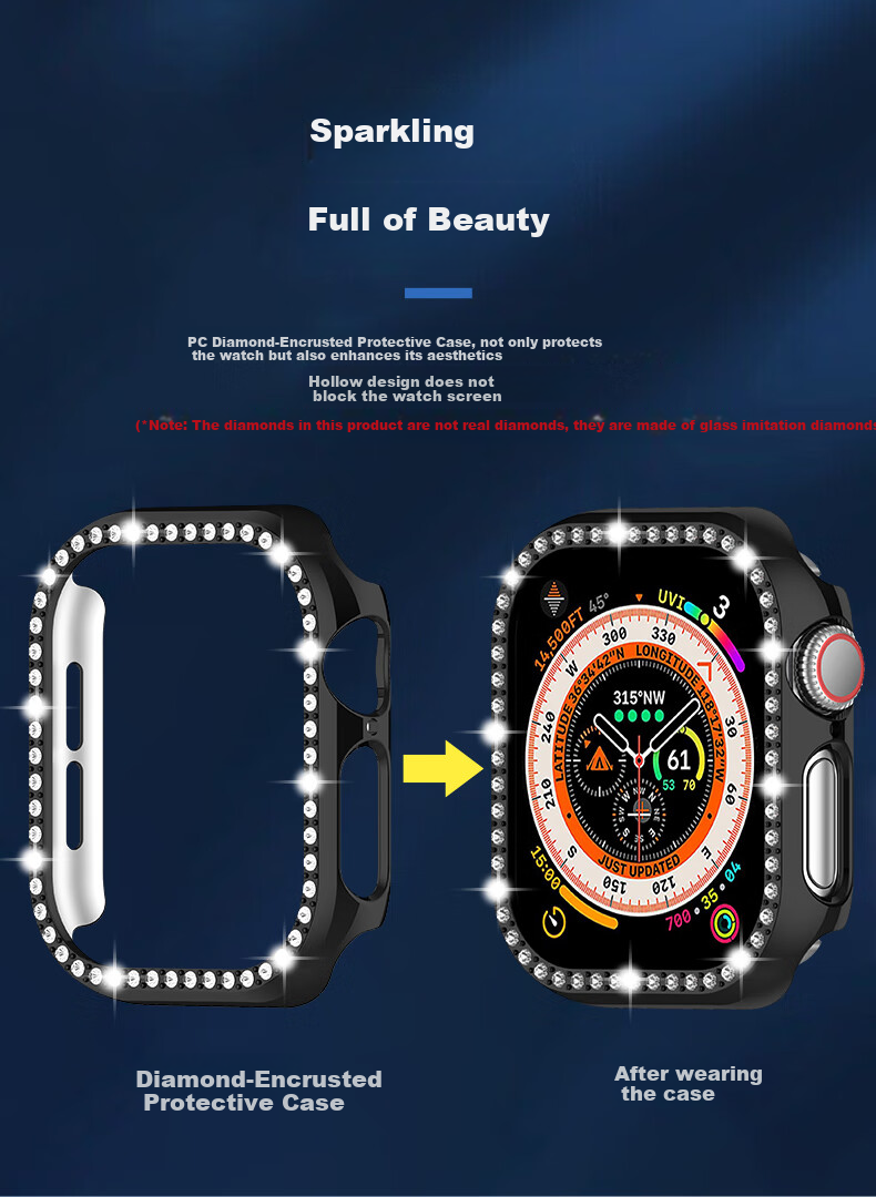 KMaxAI Apple Watch Series 11 Case, Women's Style, Transparent Shell, Shockproof, Slim, Stylish, Diamond-Embedded Hollow Design, ABS+PC Material, Full Edge Protectio 4