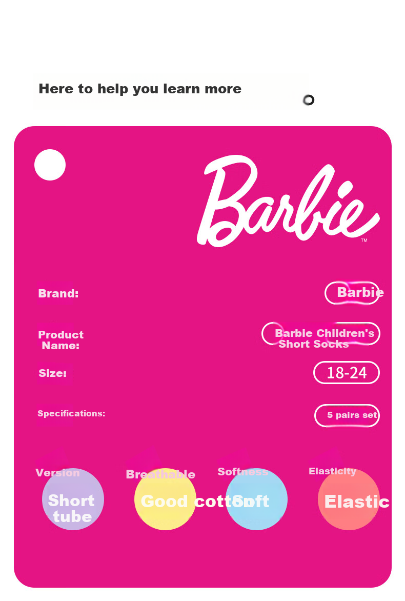 Barbie Girls' Socks, Children's Mid-Calf Versatile Cotton Socks, Spring And Autumn Cute Short Socks, Schoolgirl Mid-Calf Socks for Girls 5