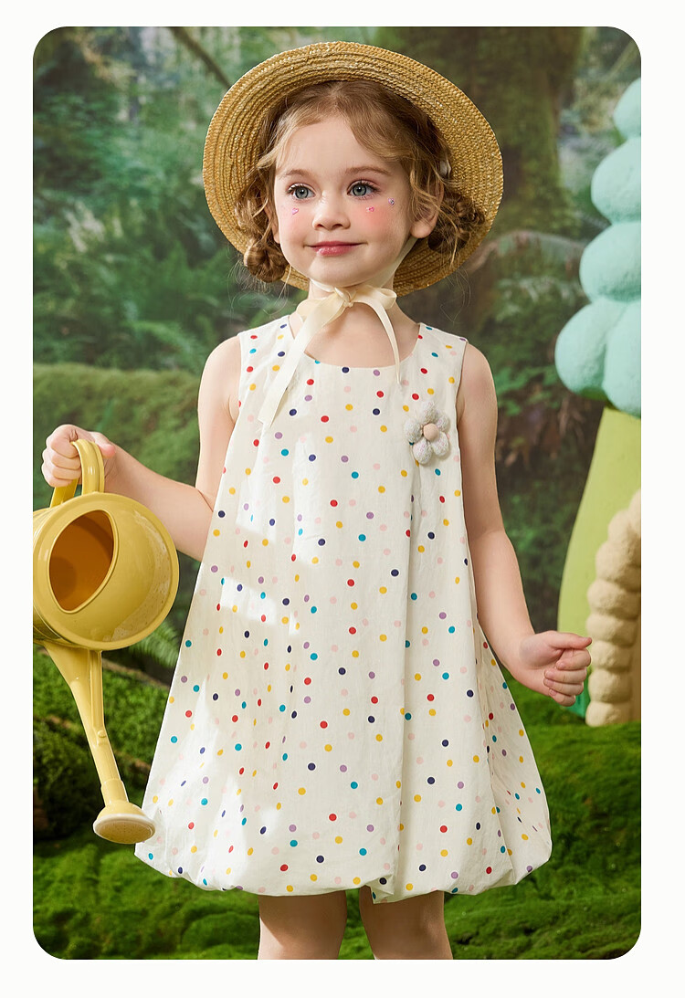 ASK JUNIOR Summer Vacation Girls' Dress, Breathable Pure Cotton Puff Skirt, Children's Beach Dress, Princess Dress 2
