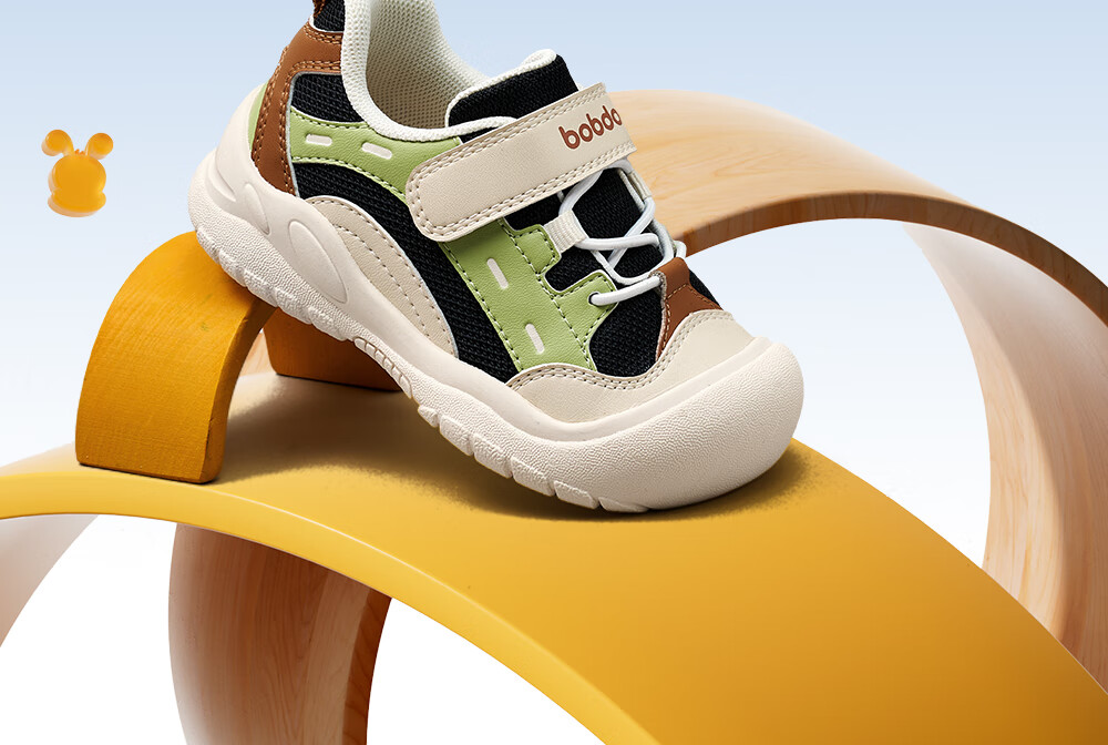 BOBDOG Children's Shoes, Baby Walking Shoes, Kids' Sports Shoes, Non-Slip Spring Style, Boys And Girls Running Shoes, Light Beige, Size 24 6