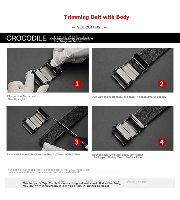 CROCODILE Men's Automatic Buckle Leather Belt with Inner Lining, Top-Grain Cowhide Waistband, Gift for Boyfriend T2975 7