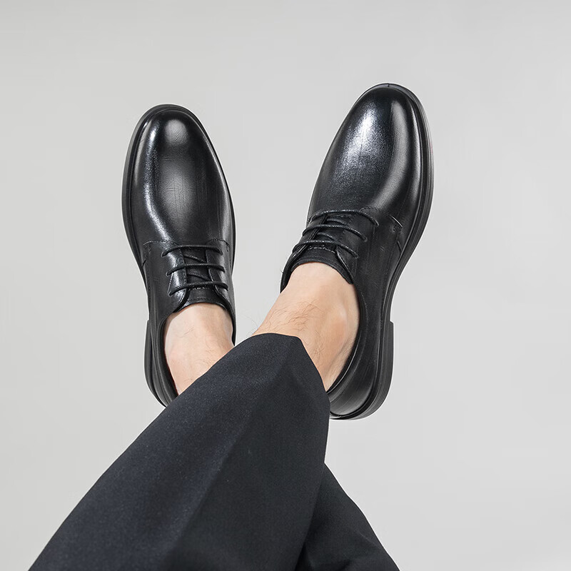 Kangnai Men's Shoes, Dress Business Casual Shoes, Soft-Soled Groom Shoes, Lace-Up Round Toe Formal Derby Leather Shoes, Black, Size 39