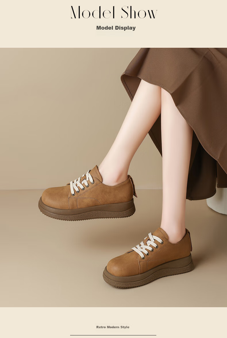 ZHR Bokeng Women's Shoes, Spring And Autumn Modern Elegant Retro Leather Shoes, Thick-Soled Versatile Loafers, Casual Shoes JF131, Apricot Color, Size 36 10