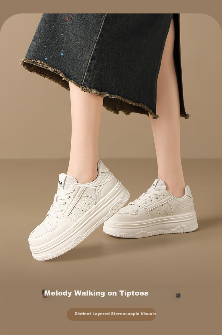 ZHR Women's Casual Shoes, Breathable, Lightweight, Durable, Versatile, Simple, Thick-Soled White Sneakers for Women, IF03, Beige, Size 35 4
