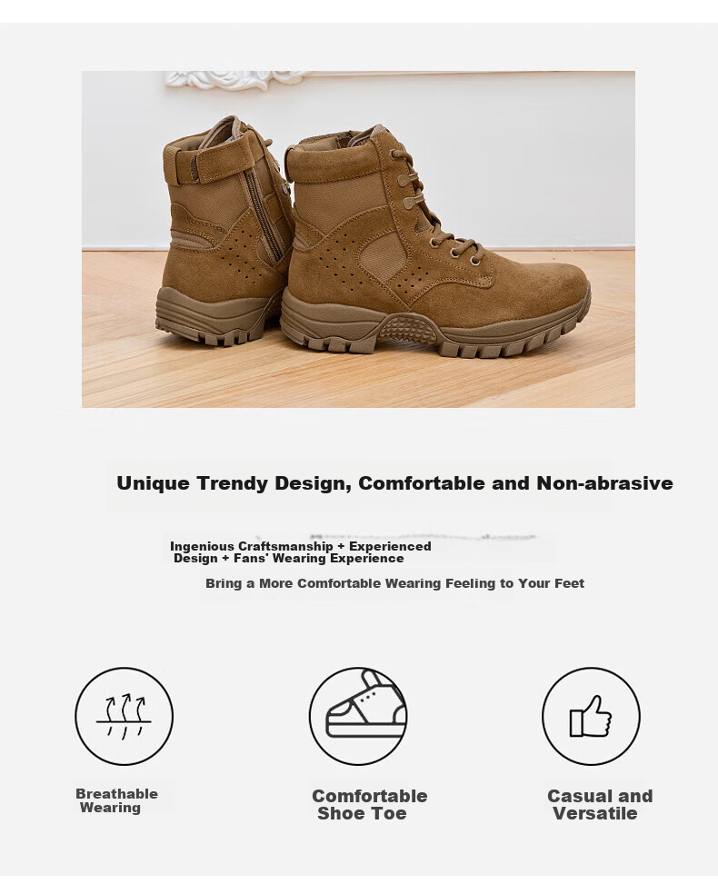 3514 New Brown Combat Boots for Men, Ultra-Light Outdoor Desert Boots, Mid-Top Wear-Resistant Puncture-Proof, Brown, Size 43 3