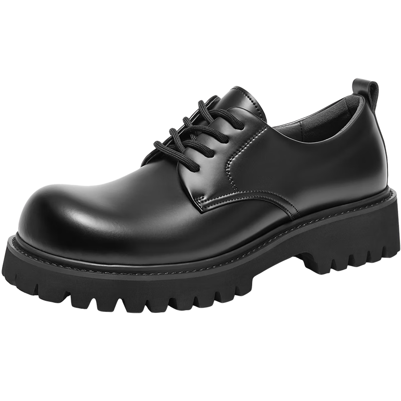Belle Zhang Linghe Yangyang Same Style Thick-Soled Business Derby Shoes Men's Shoes Autumn Commute Formal Leather Shoes, Black Glossy, Size 42