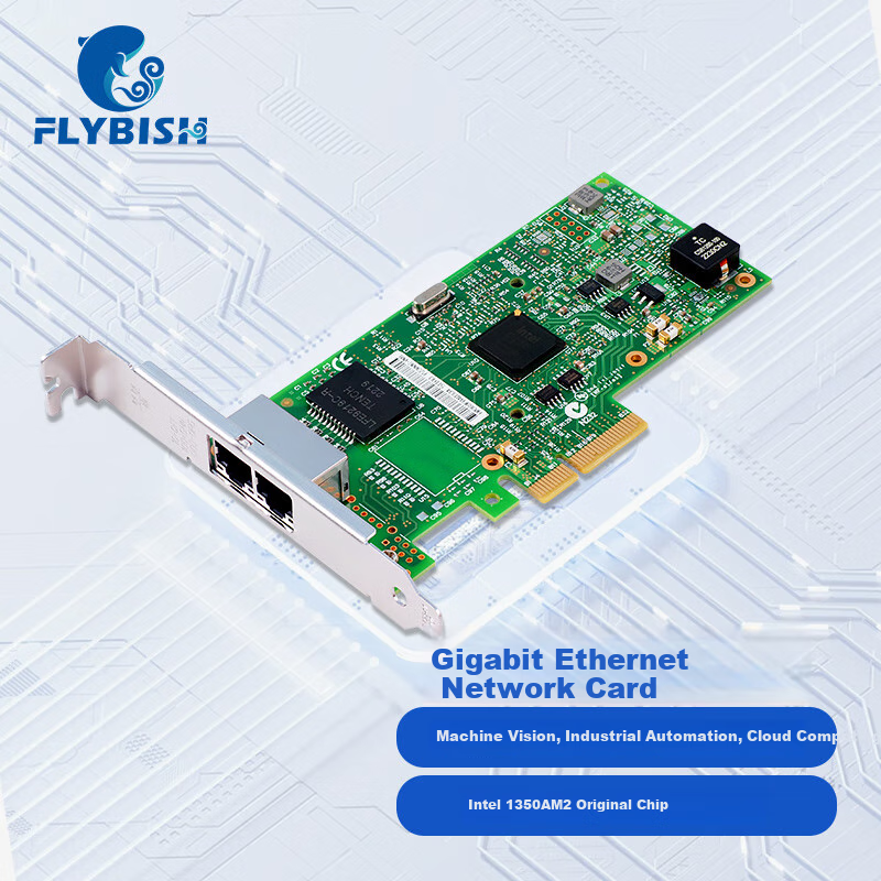 FLYBISH PCIe X4 Dual-Port Gigabit Network Card with Intel I350AM2 Chip I350-T2V2 Server Port for Industrial Camera, Machine Vision, And Industrial Automatio