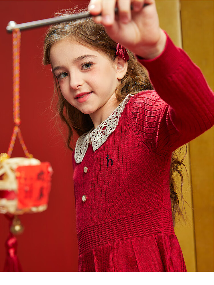 HAZZYS Brand Girls' Dress, Winter New Style, New Year Red Elastic Long-Sleeve Dress, Monet Purple, Size 105 2