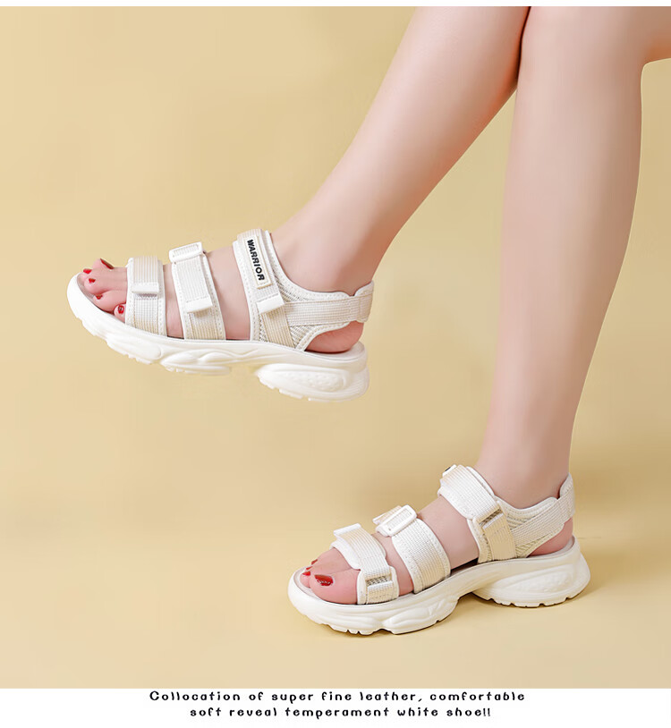 Warrior Sandals for Women with Velcro Straps, Beach Shoes, Summer Slippers, Versatile Flat Shoes, WSL(WZ)-1460, Beige, Size 36 2