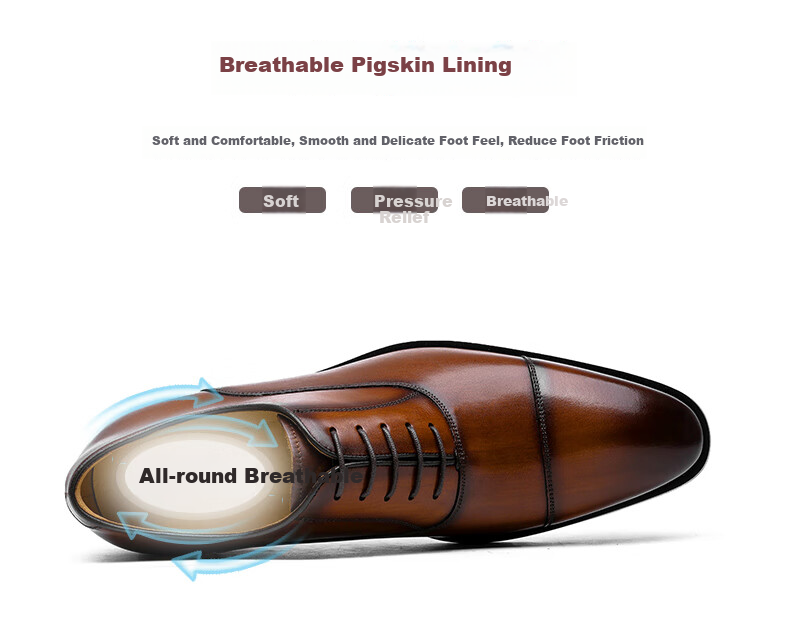 DES AI (DESAI) Three-Joint Casual Men's Shoes, Business Formal Leather Shoes, Pointed Oxford English Style Wedding Shoes, Brown, Size 39 3