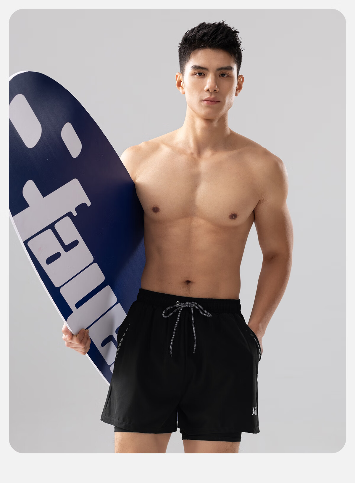 361° Men's Swim Trunks, Swimsuit, Goggles, Swim Cap Set, Fake Two-Piece Design, Anti-Embarrassment Short-Sleeve, Vacation Hot Spring Swimming Gear 25