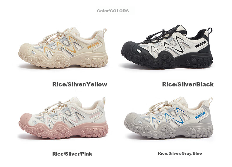 CAMEL Classic Ugly-Cute Shoes for Women, Fashionable Color-Block Outdoor Casual Shoes L24S469647A Beige/Silver/Brown 40 41